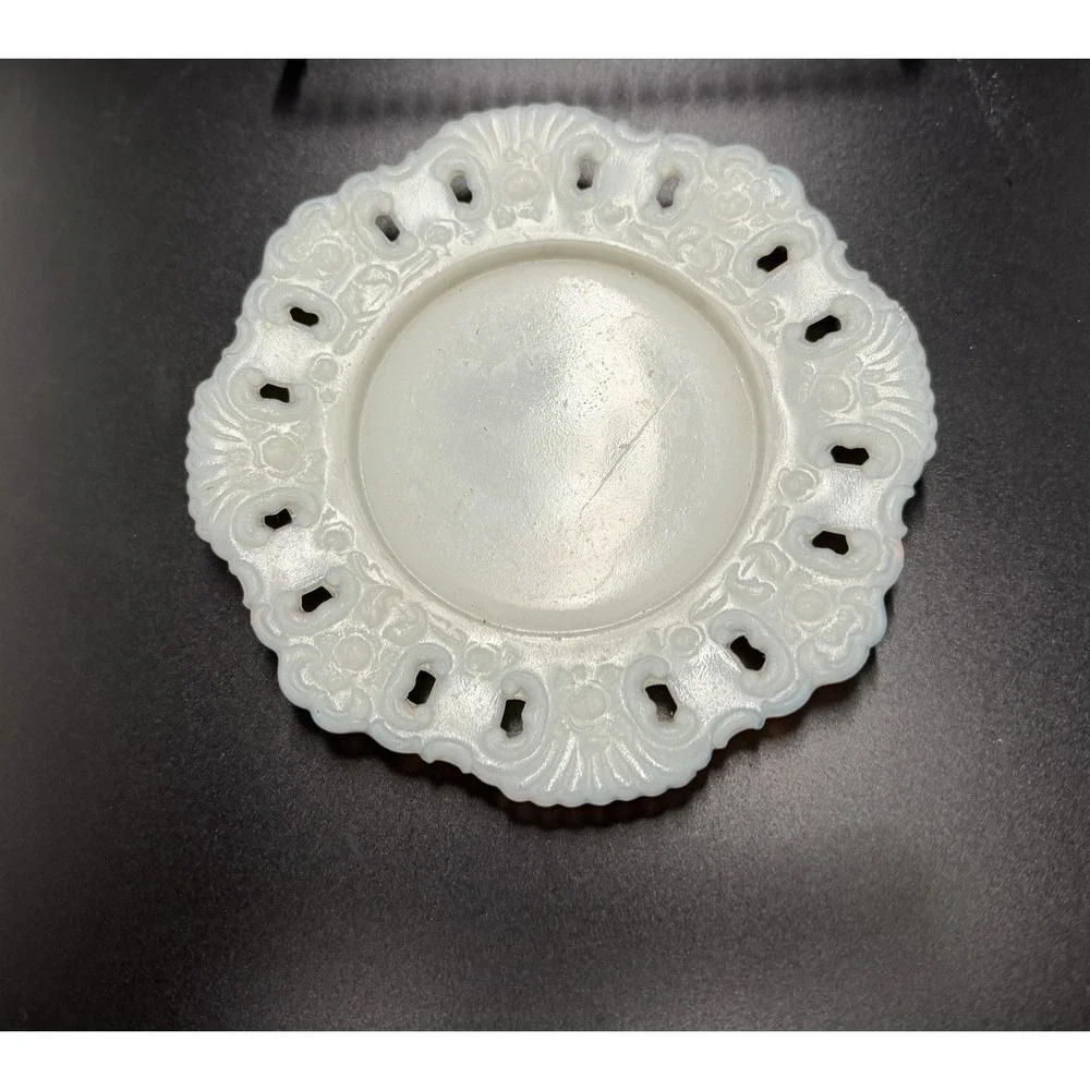 Antique Dithridge Attributed Milk Glass Open Lace Cabinet Plate 5.5